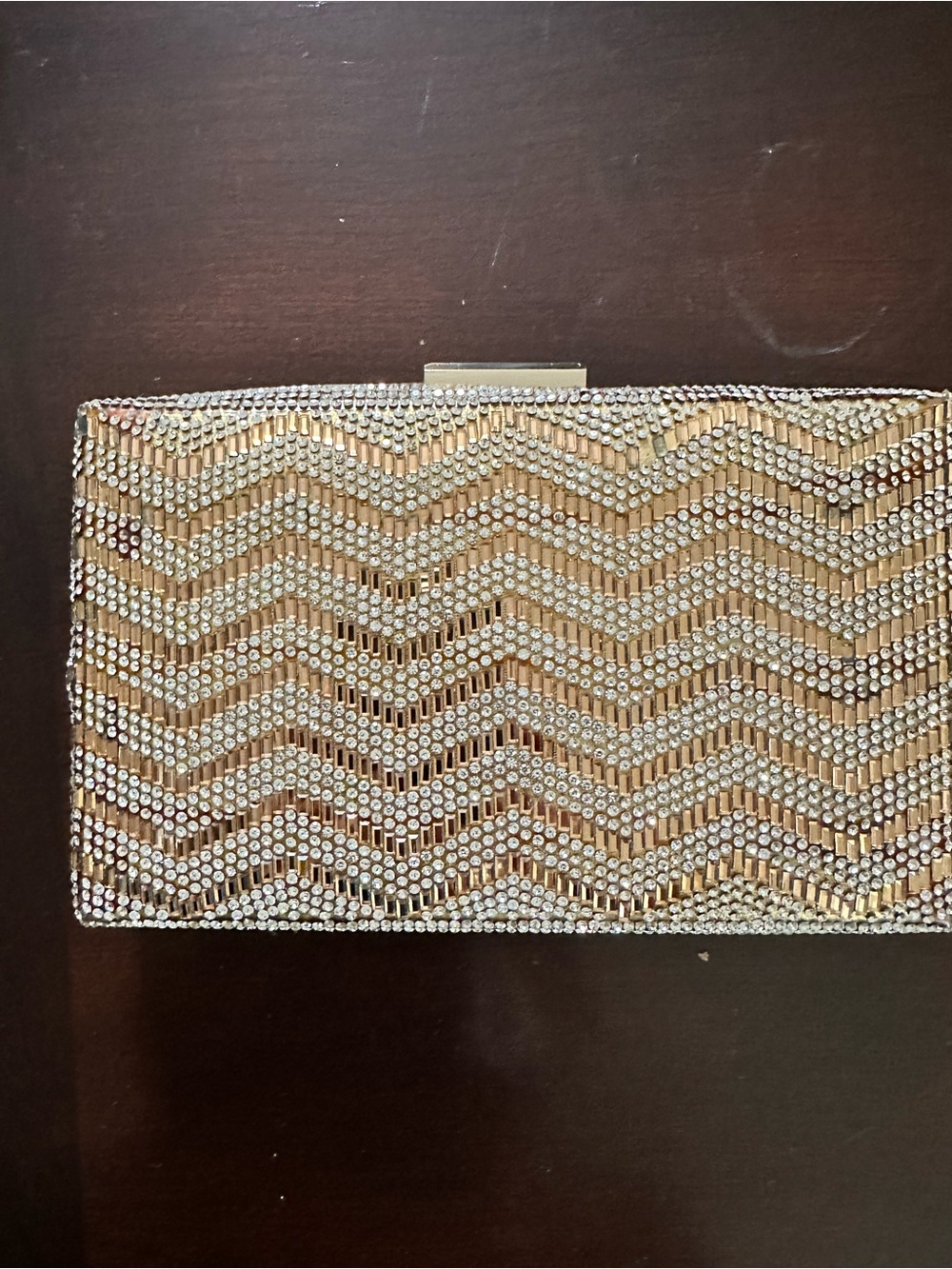 Crystal Chevron Evening Clutch in Gold